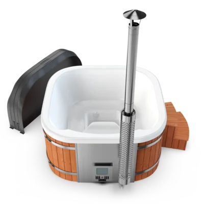 Square Hot Tub - Thermowood - White - Standard - No Massage