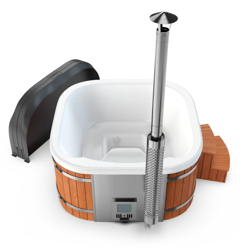 Square Hot Tub - Thermowood - White - Standard - No Massage