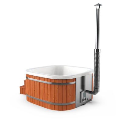Square Hot Tub - Thermowood - White - Standard - No Massage
